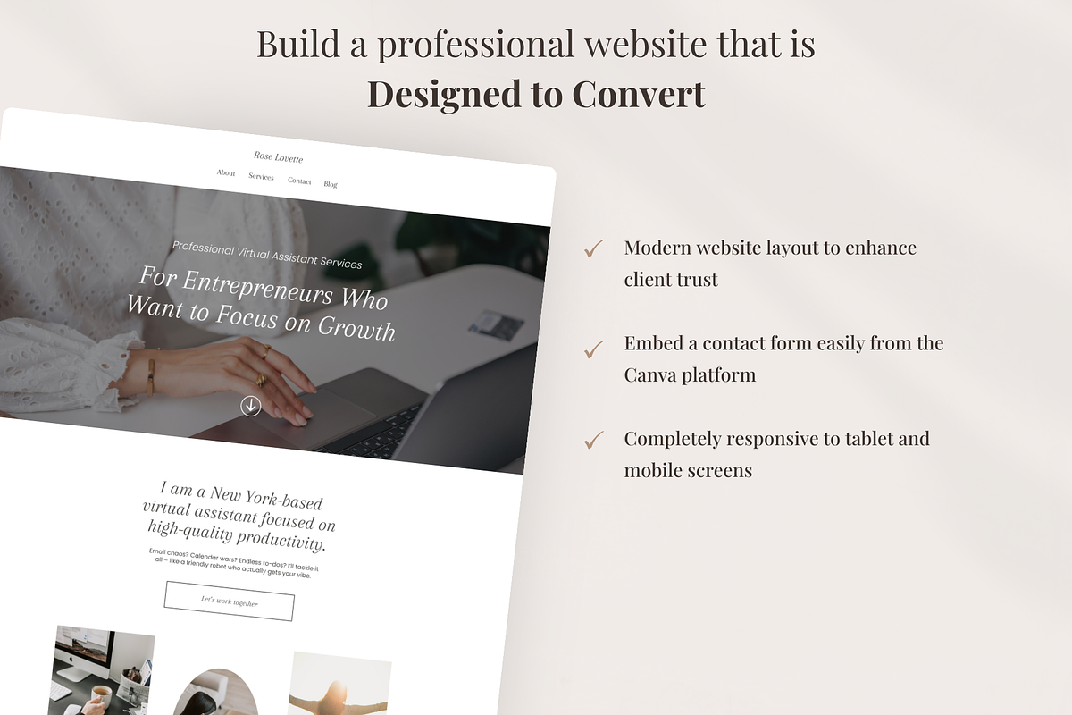 Virtual Assistant Canva Landing Page, a Landing Page Template by GlamWebDesigns (Photo 3 of 8)