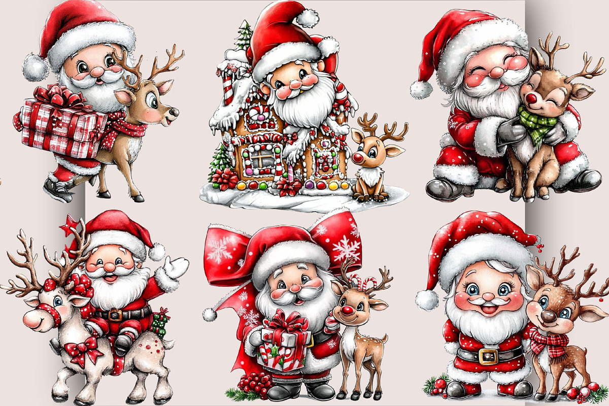 Whimsical Christmas Santa & Reindeer, a Seasonal Illustration by SVGArt (Photo 2 of 5)