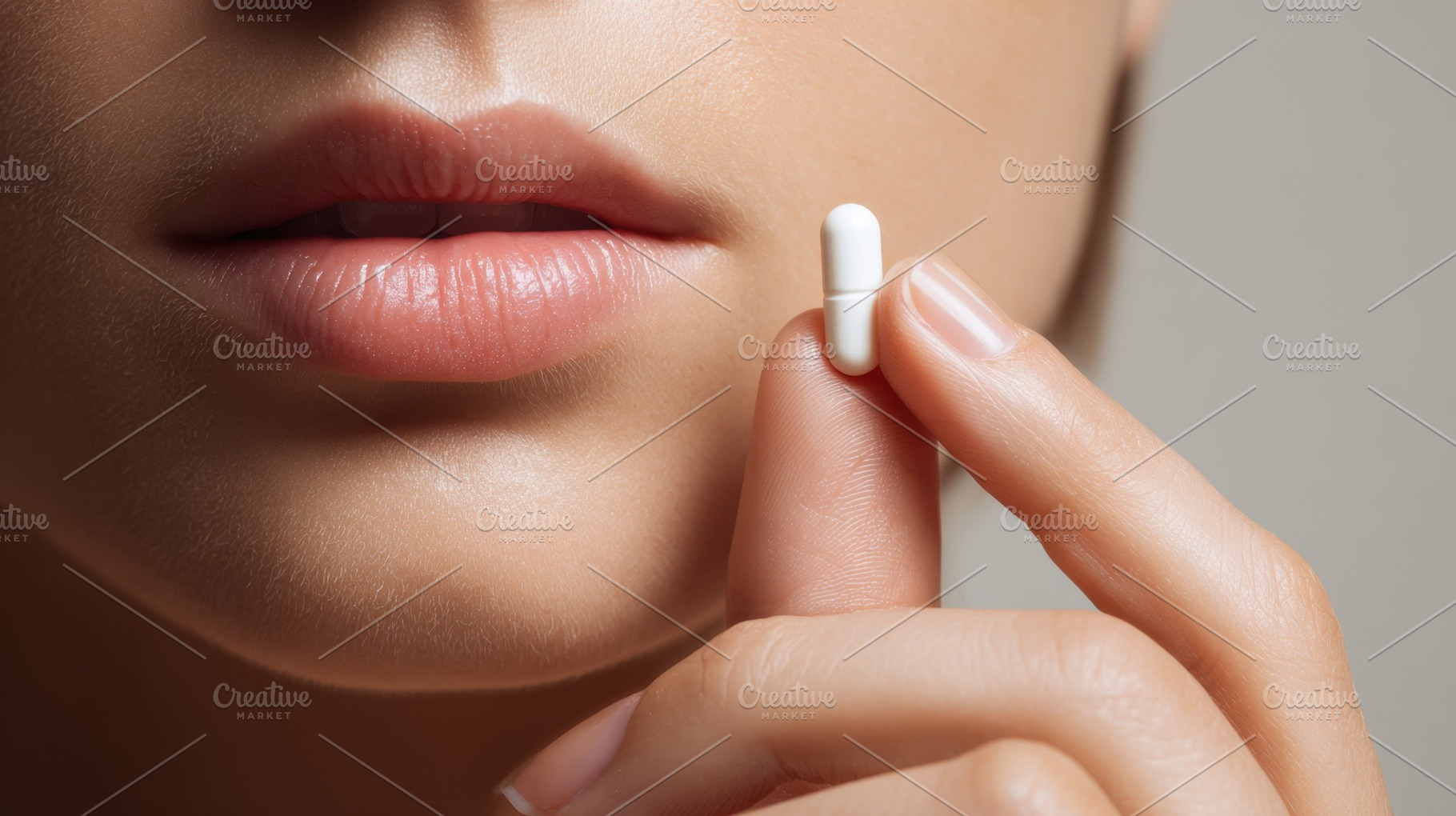 Holding a pill near the lips, a Photo by Beautiful things