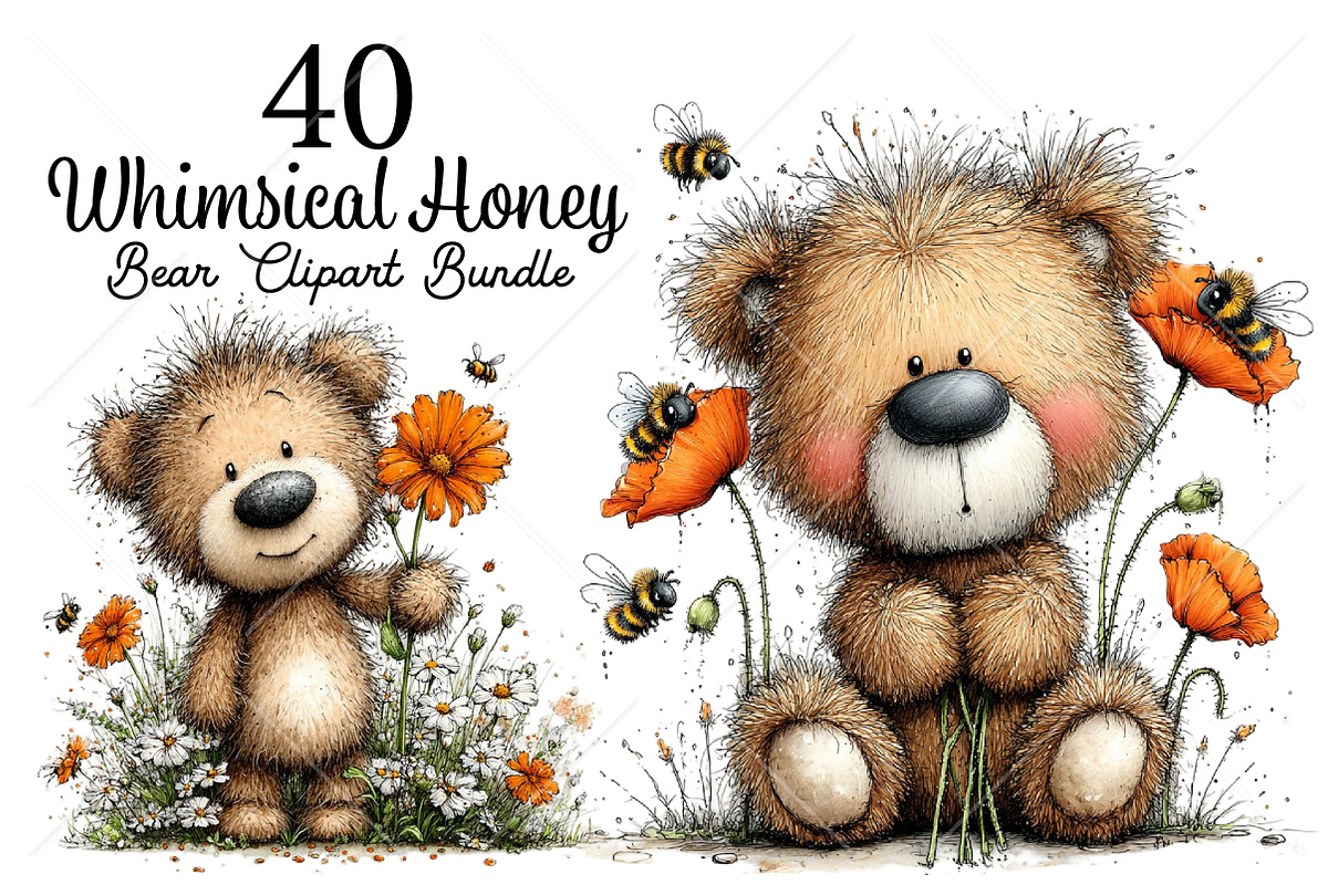 Whimsical Honey Bear Clipart Bundle, a Seasonal Illustration by Canvas Craft (Photo 1 of 10)
