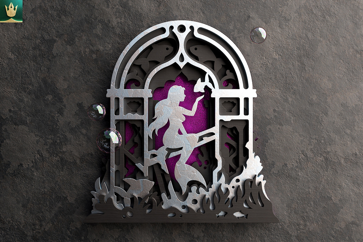 Mermaid 3D Layered Laser Cut File, a Decorative Illustration by pixaroma (Photo 5 of 8)