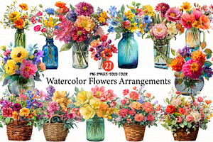 Watercolor Flowers Arrangements, an Illustration by Designworld