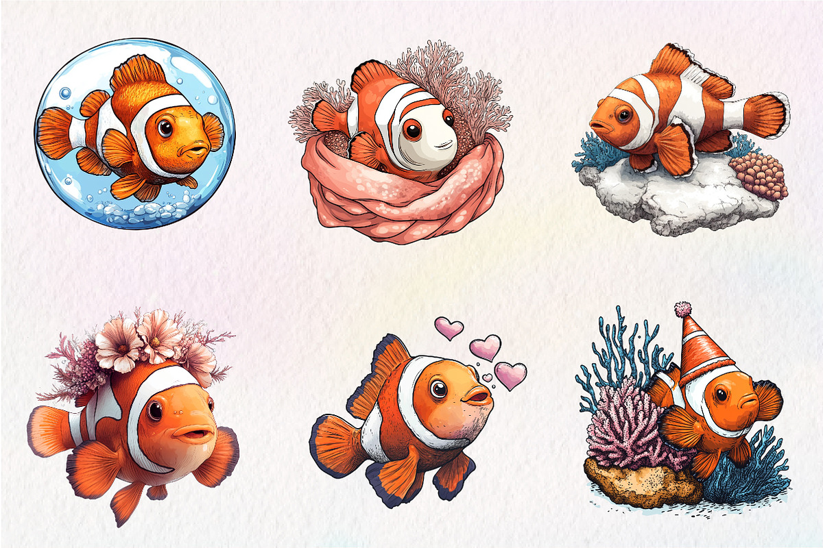 Cute Clownfish Clipart, an Illustration by CreationArt (Photo 2 of 9)
