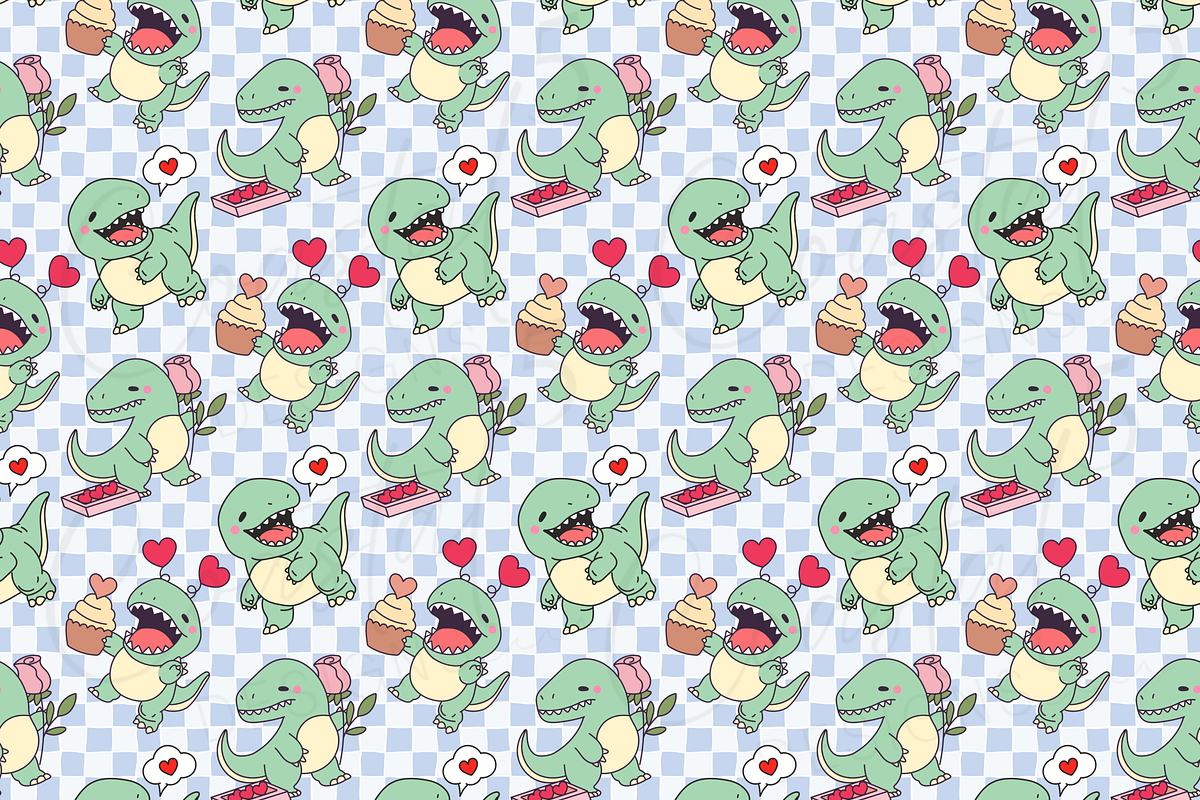 Valentine's Dino Seamless Pattern, a Pattern Graphic by Coastal 5 Designs (Photo 2 of 3)