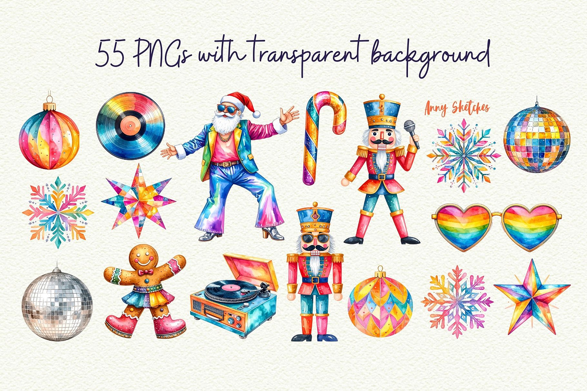 Groovy Disco Christmas, a Seasonal Illustration by Anna Design Studio (Photo 2 of 12)