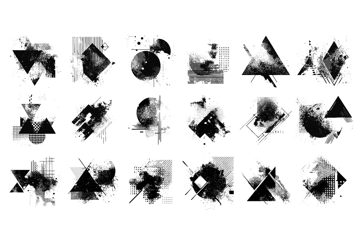 Grunge geometric designs set. Halfto, a Texture Illustration by Ksania