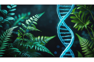 Glowing DNA strand surrounded by, an Illustration by tilialucida