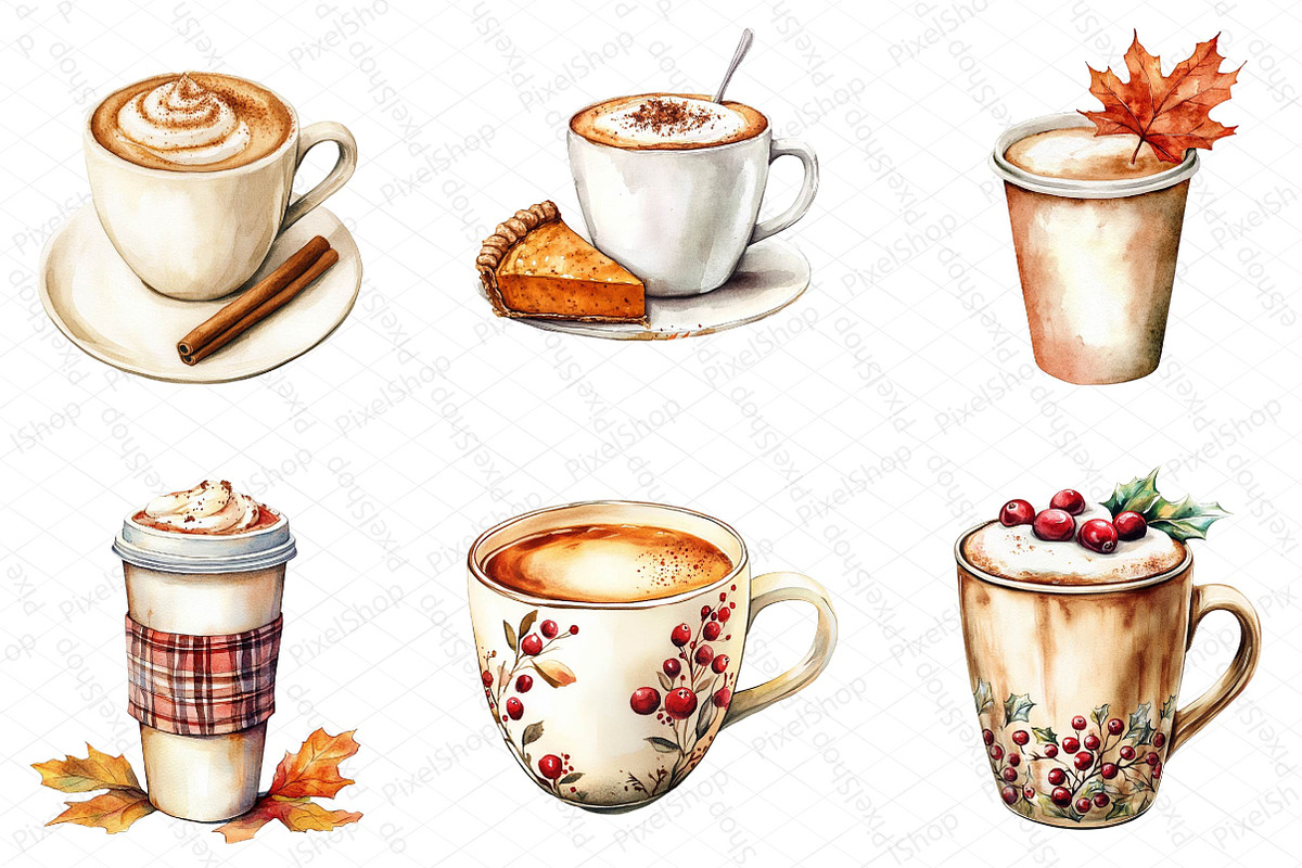 Watercolor Thanksgiving Coffee Latte, an Illustration by DreamPrint404 (Photo 2 of 6)