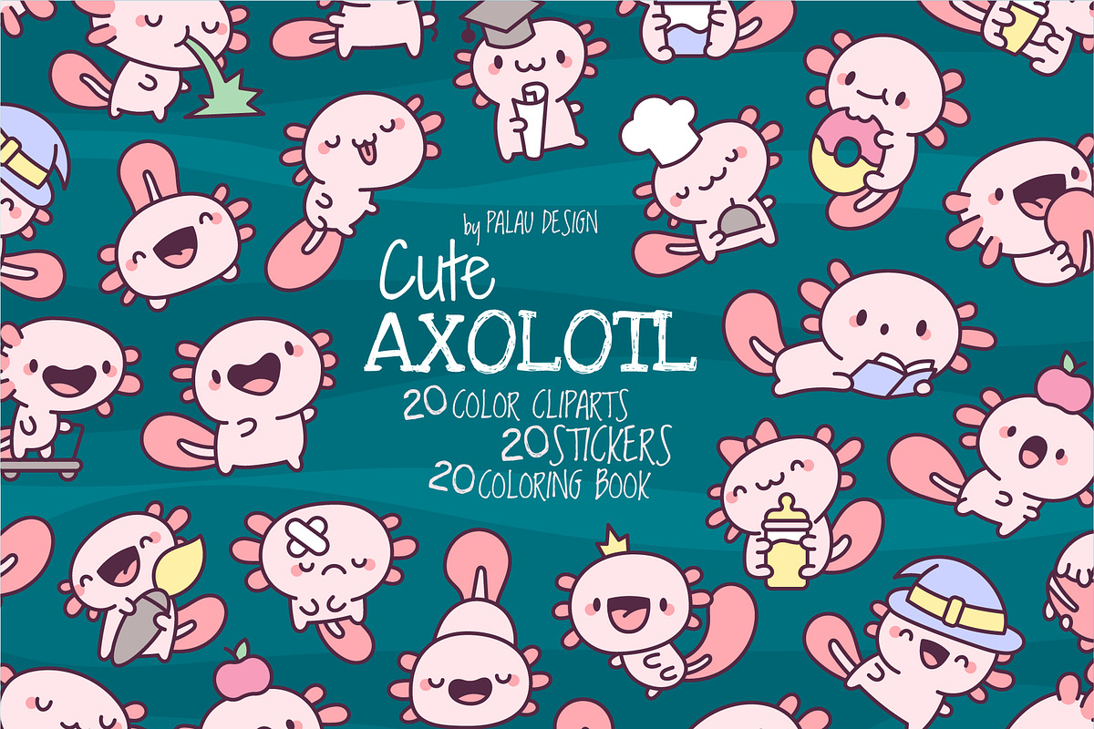 Axolotl Pet Animal Clipart Set, an Animal Illustration by Palau (Photo 1 of 10)
