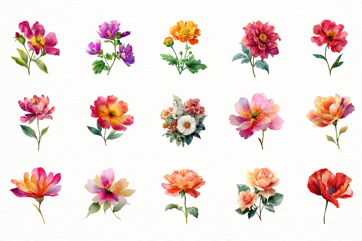 Watercolor Floral Summer Clipart, an Illustration by Designworld (Photo 3 of 6)