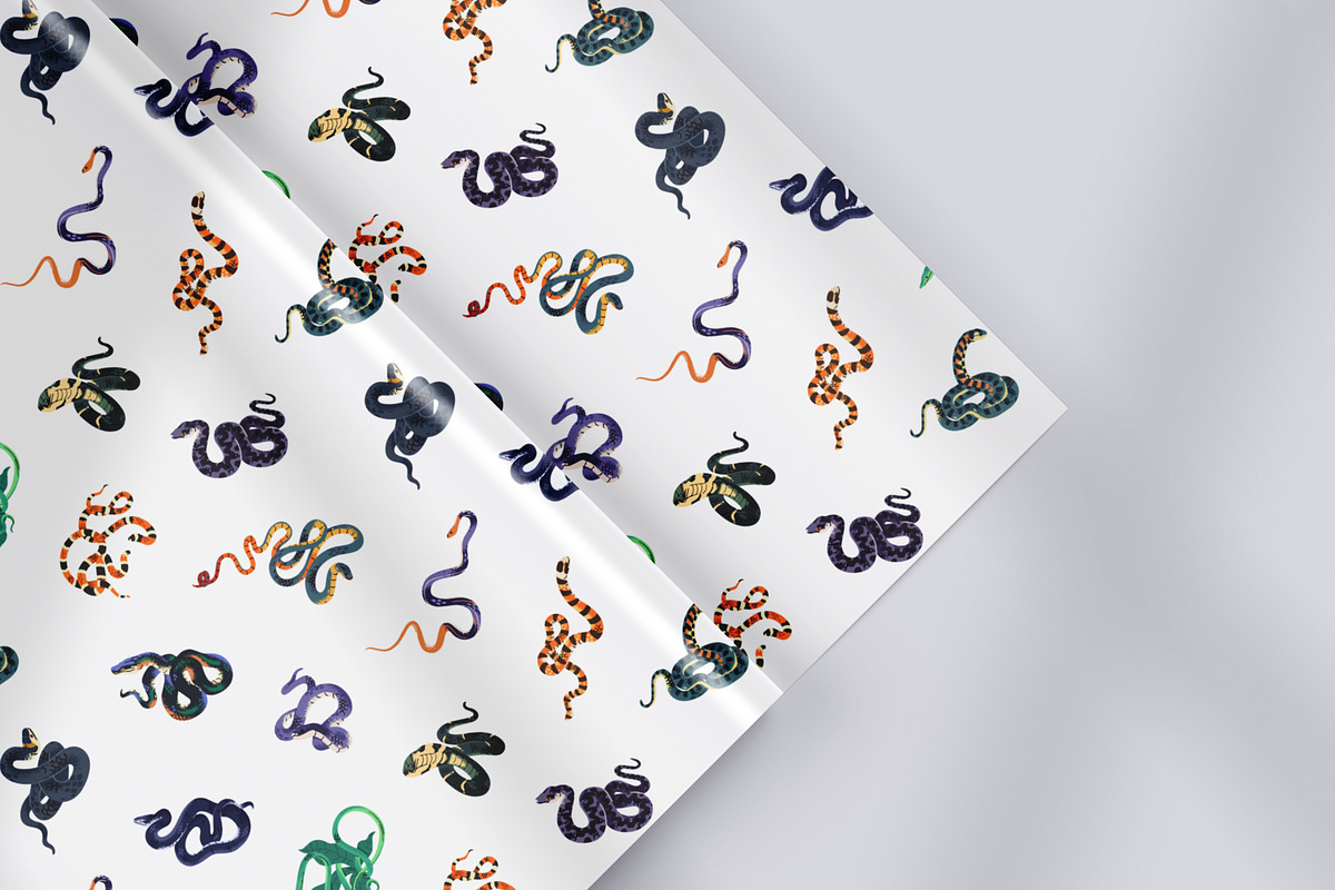 Exotic snakes set, seamless patterns, an Animal Illustration by PaperTrident (Photo 6 of 7)