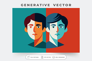 Two young men face each other, each, a Graphic by Iftikhar Alam