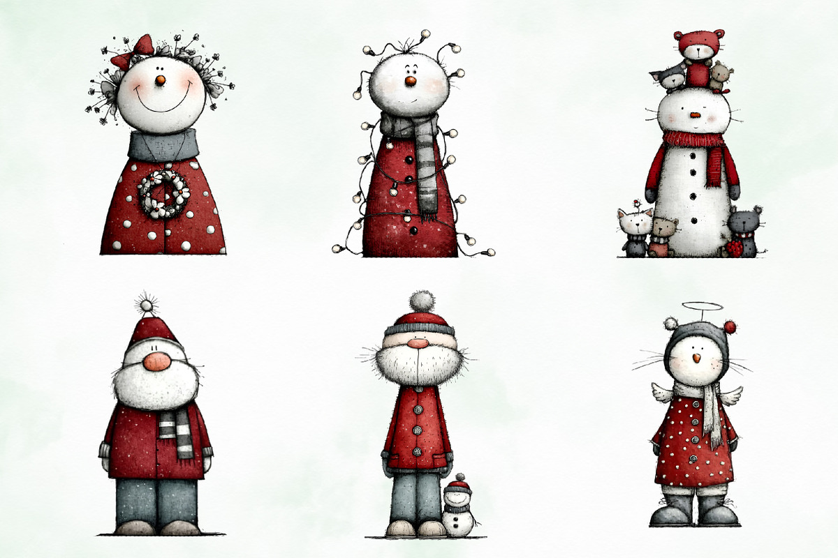 Whimsical Quirky Snowman Clipart, an Illustration by Creative Art (Photo 7 of 13)