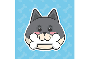kawaii dog and bone, an Animal Illustration by studiogstock