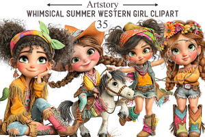 Whimsical Summer Western Girl Clipar, an Illustration by designcity5