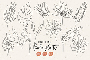 One Line Boho Leaves Clipart