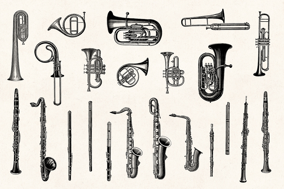 Musical Instruments Engravings Set, an Illustration by Graphic Goods (Photo 4 of 9)