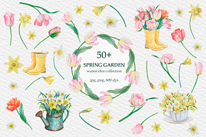 Spring Garden Watercolor Elements