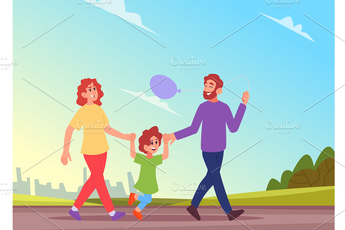 Family in park. mother father and, an Illustration by Onyx