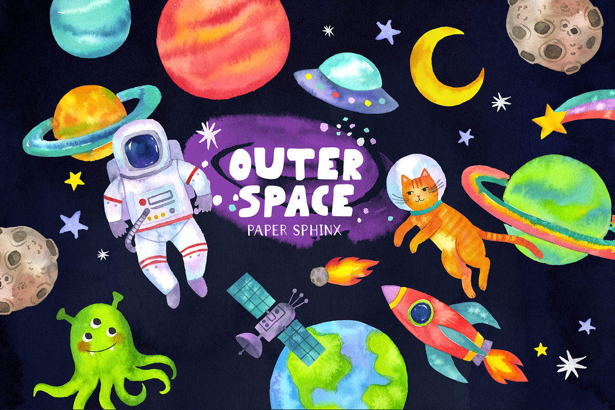 Watercolor Space Clipart, an Illustration by PaperSphinx (Photo 1 of 3)