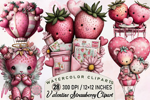 Valentine Strawberry Clipart Bundle., an Illustration by SVGArt