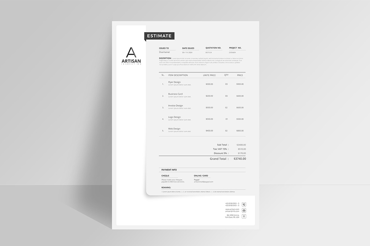 Brief-Estimation-Invoice-Letterhead, a Stationery Template by artisanHR (Photo 5 of 8)