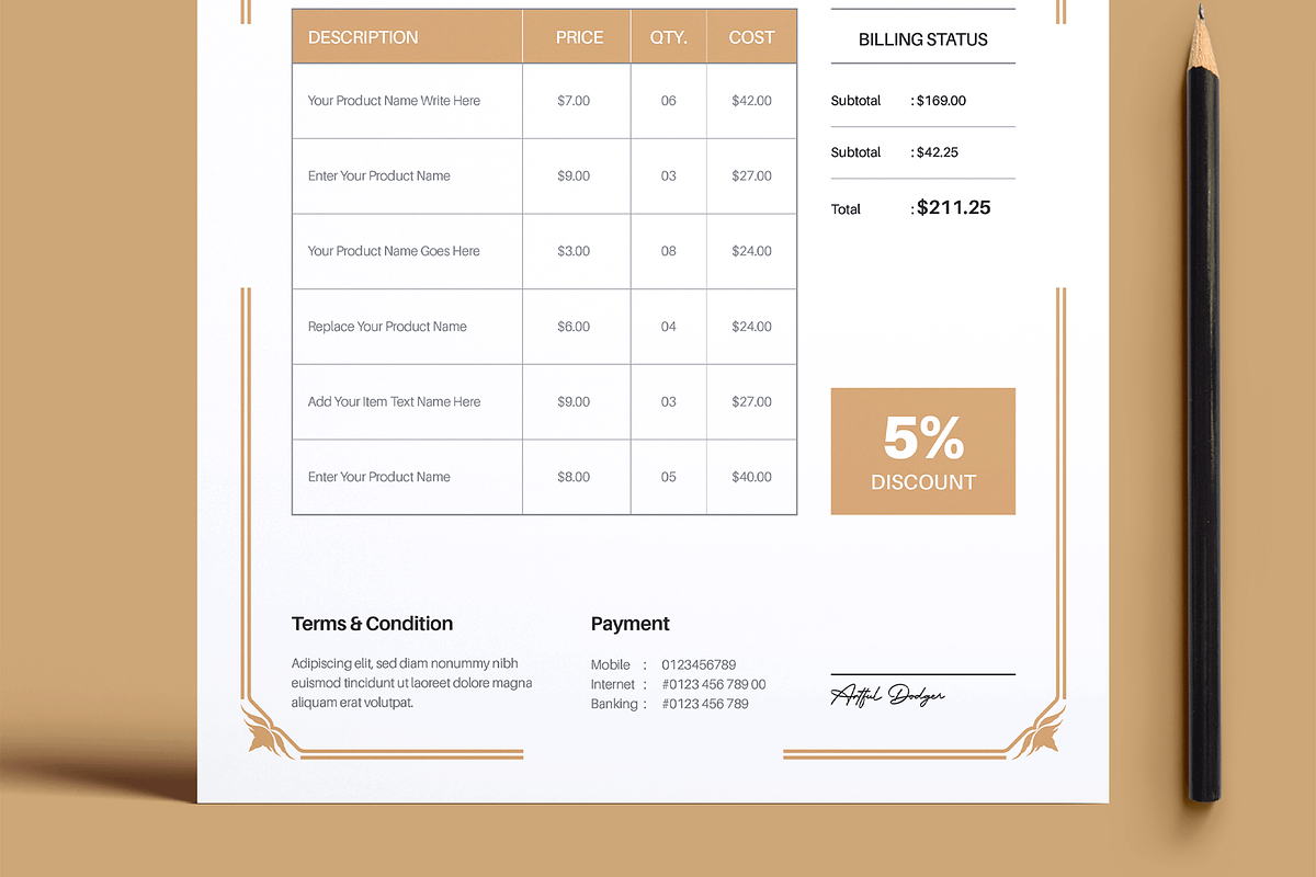 Restaurant Invoice Template, a Stationery Template by MightyDesign (Photo 3 of 8)