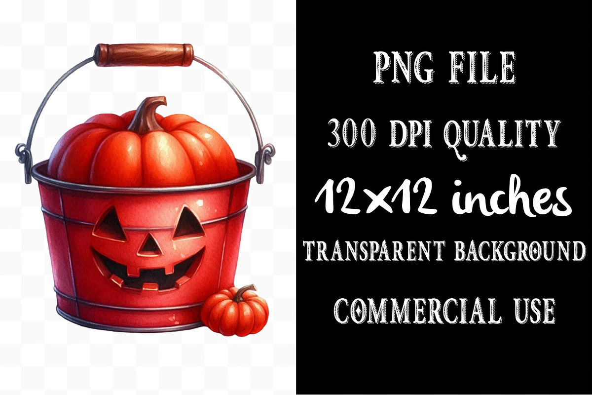 Watercolor Halloween Bucket, an Illustration by Designking (Photo 4 of 5)