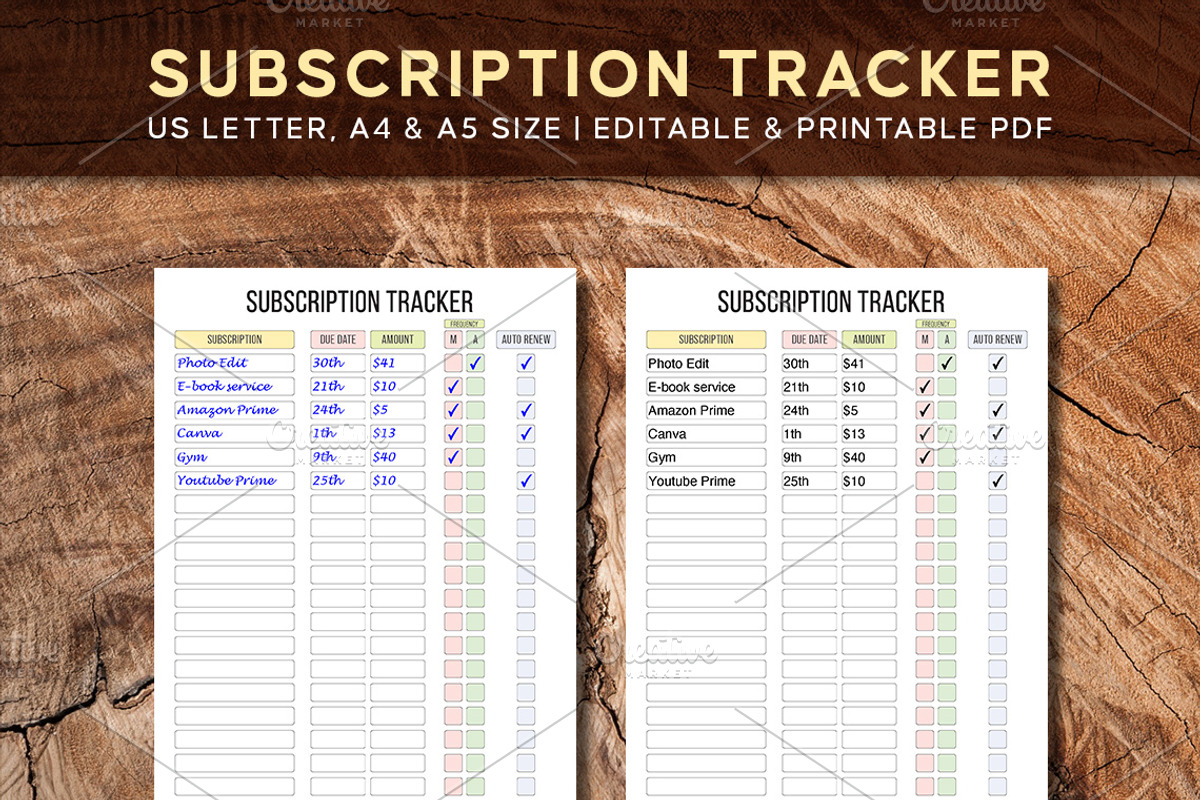 Editable Subscription Tracker, a Stationery Template by Graphicsnext (Photo 1 of 6)