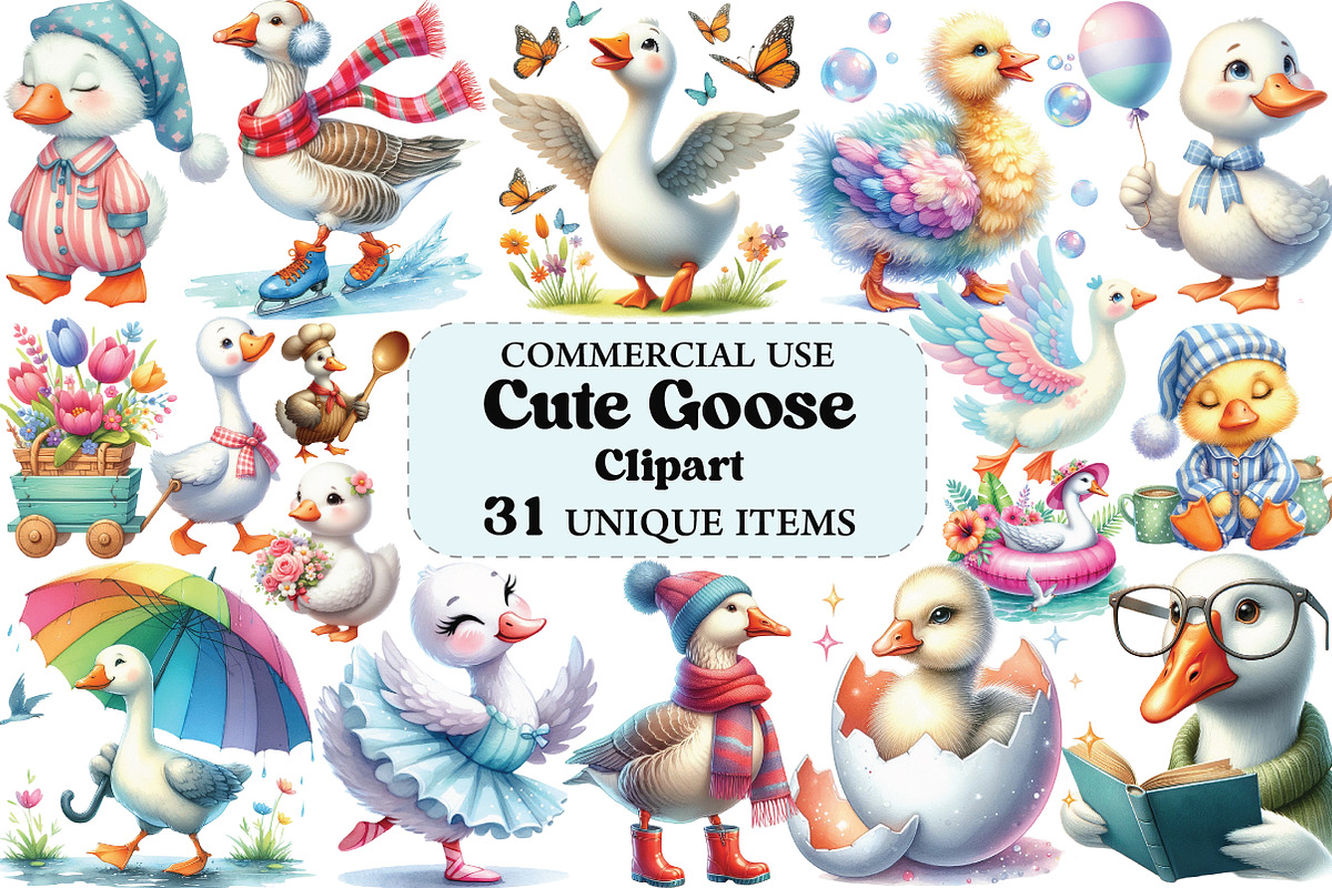 Cute Goose Clipart PNG, an Illustration by Craft Nest (Photo 1 of 5)