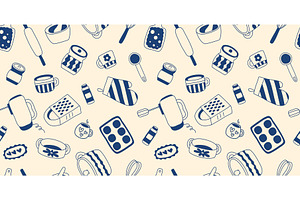 Hand-drawn print of kitchen utensils, a Food Illustration by Tati_Kli
