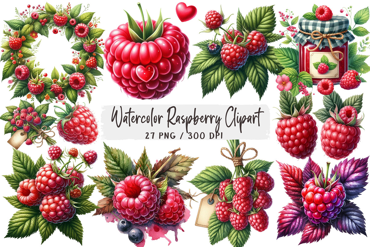 Watercolor Raspberry Clipart, an Illustration by DreamArtGraphic (Photo 1 of 4)