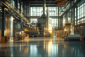 A modern industrial facility with large machinery, bright sunlight streaming th, an Industrial Photo by Textures & Backgrounds