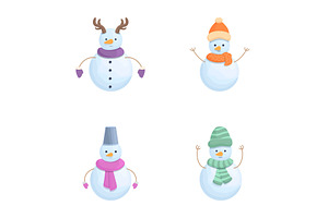 Christmas Snowmen Icons Set Cartoon