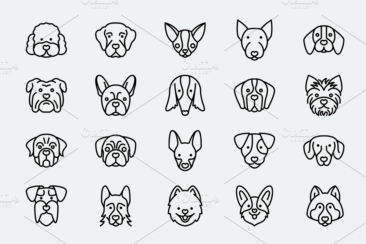 Dog Breeds 20 Thin Line Icons Set, an Outline Icon by Alex Blogoodf (Photo 3 of 11)
