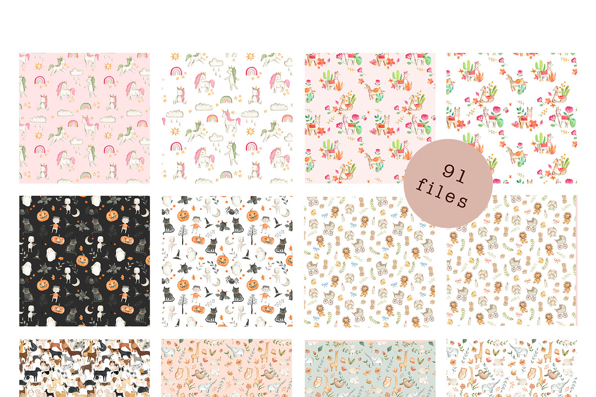 BUNDLE #2 - Watercolor Patterns, an Animal Illustration by Flora+Bear (Photo 6 of 11)