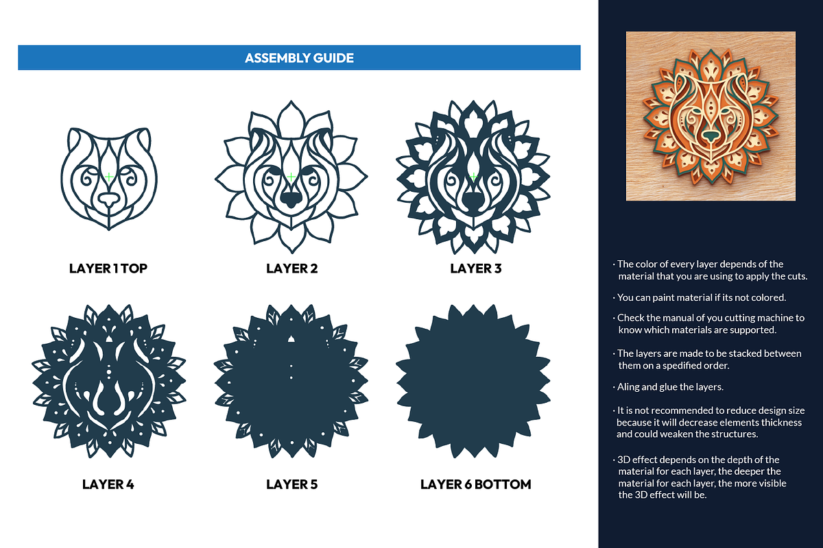 Bear 3D Mandala - SVG Laser cut file, an Object Graphic by Arshad Ali (Photo 2 of 8)