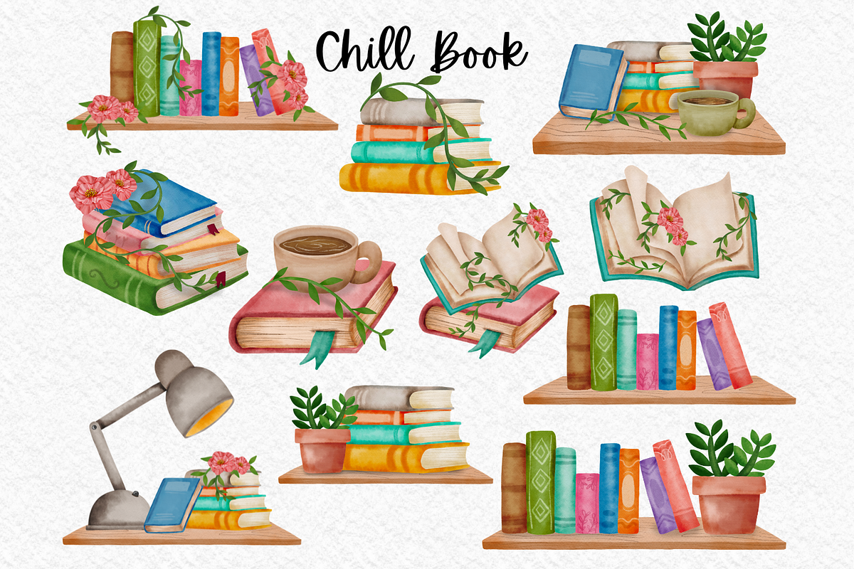 Chill Book watercolor clipart PNG, an Object Illustration by AkiraVilla (Photo 2 of 9)