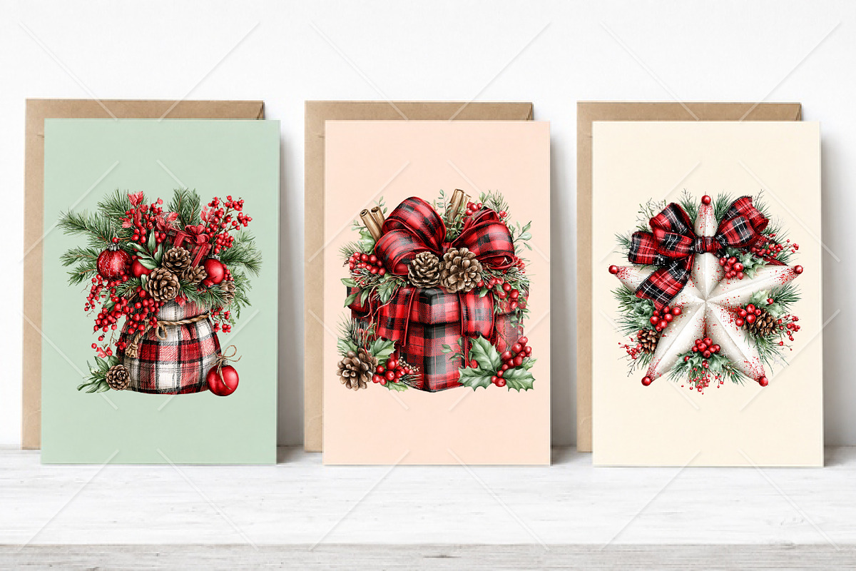 Plaid Christmas Clipart Bundle, a Seasonal Illustration by Canvas Craft (Photo 4 of 10)