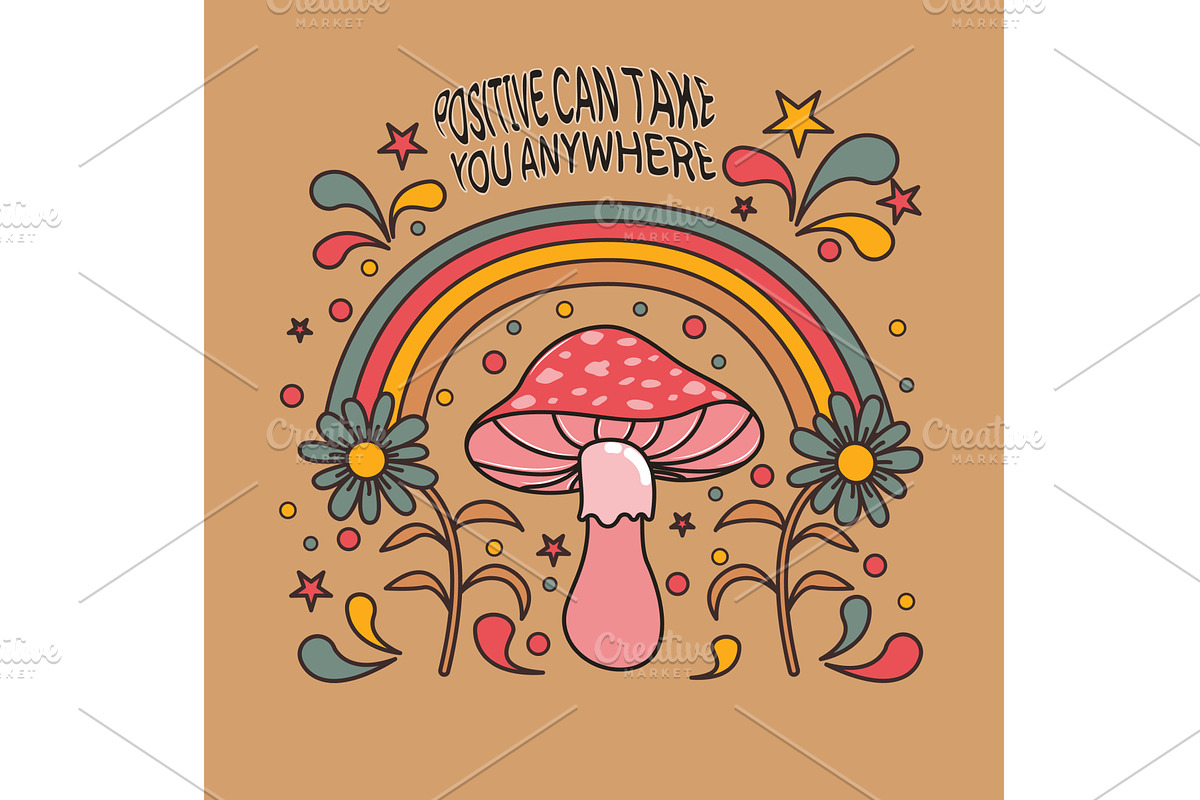 Psychedelic mushroom and flowers., an Illustration by Vector graphics