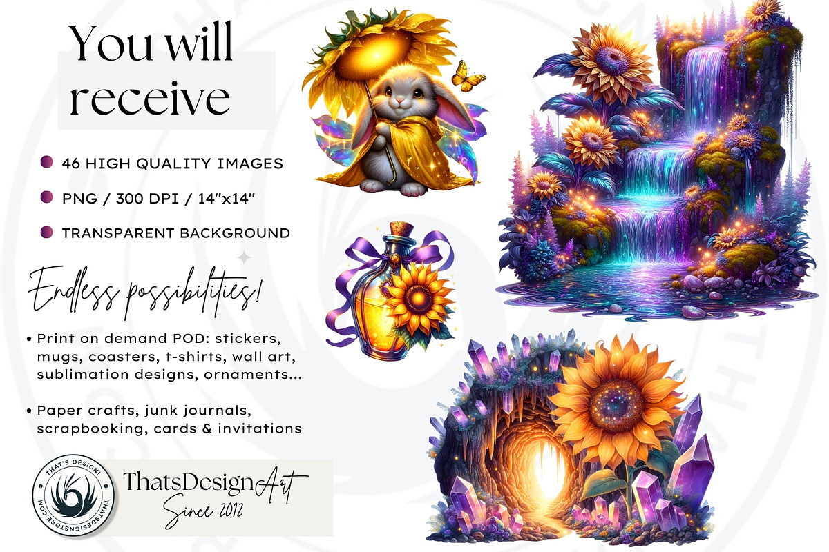 Enchanted Woodland & Sunflowers Set, a Seasonal Illustration by ThatsDesignArt (Photo 2 of 10)
