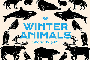 Winter Animals Linocut Clipart, an Illustration by ClayStudio
