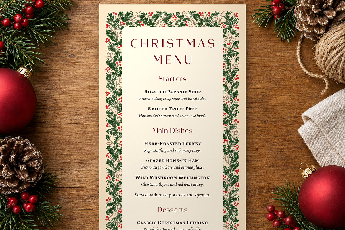 Pine Christmas Menu Template, a Flyer Template by BrandPacks (Photo 4 of 6)