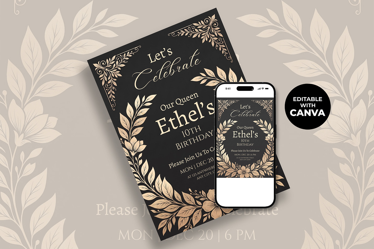 Elegant Birthday Canva Invitation, an Invitation Template by M9 Design (Photo 2 of 5)