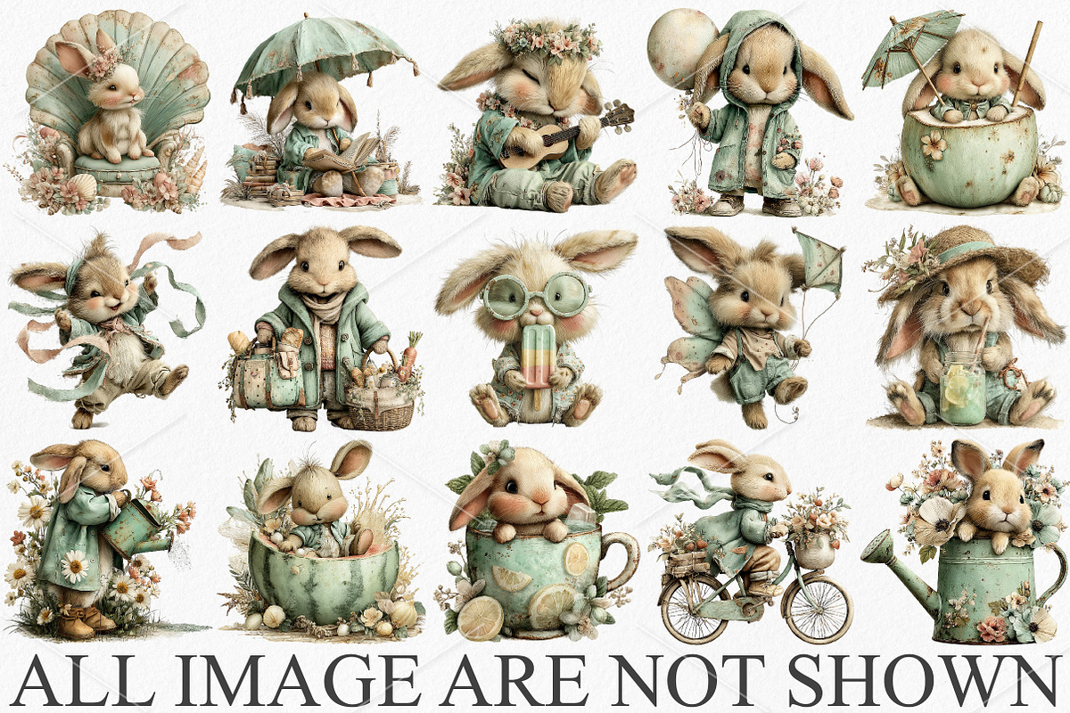 Whimsical Summer Bunny Clipart PNG, an Illustration by Canvas Craft (Photo 4 of 7)