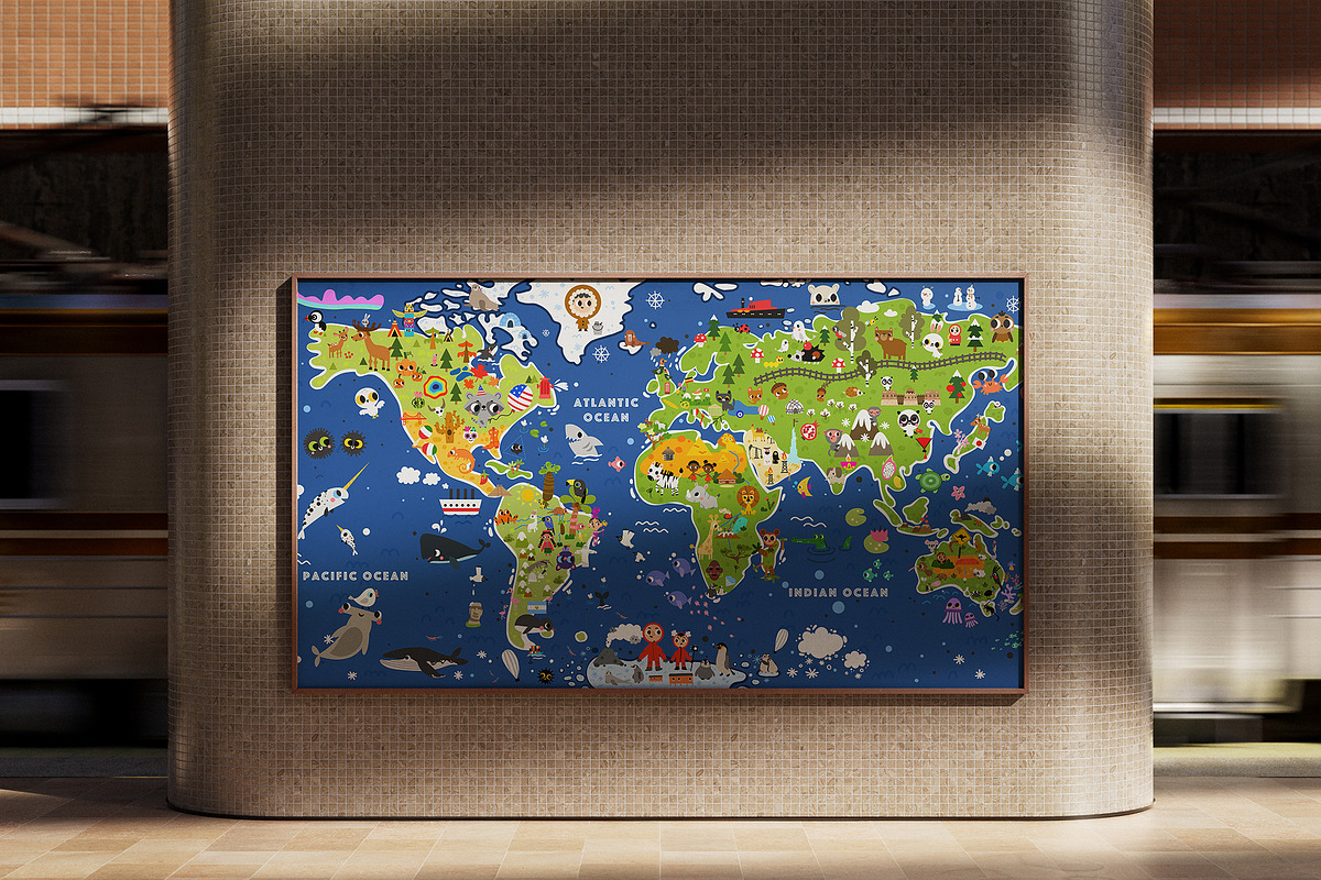 Big World kid vector map drawing, an Education Illustration by Alinafineart (Photo 4 of 6)