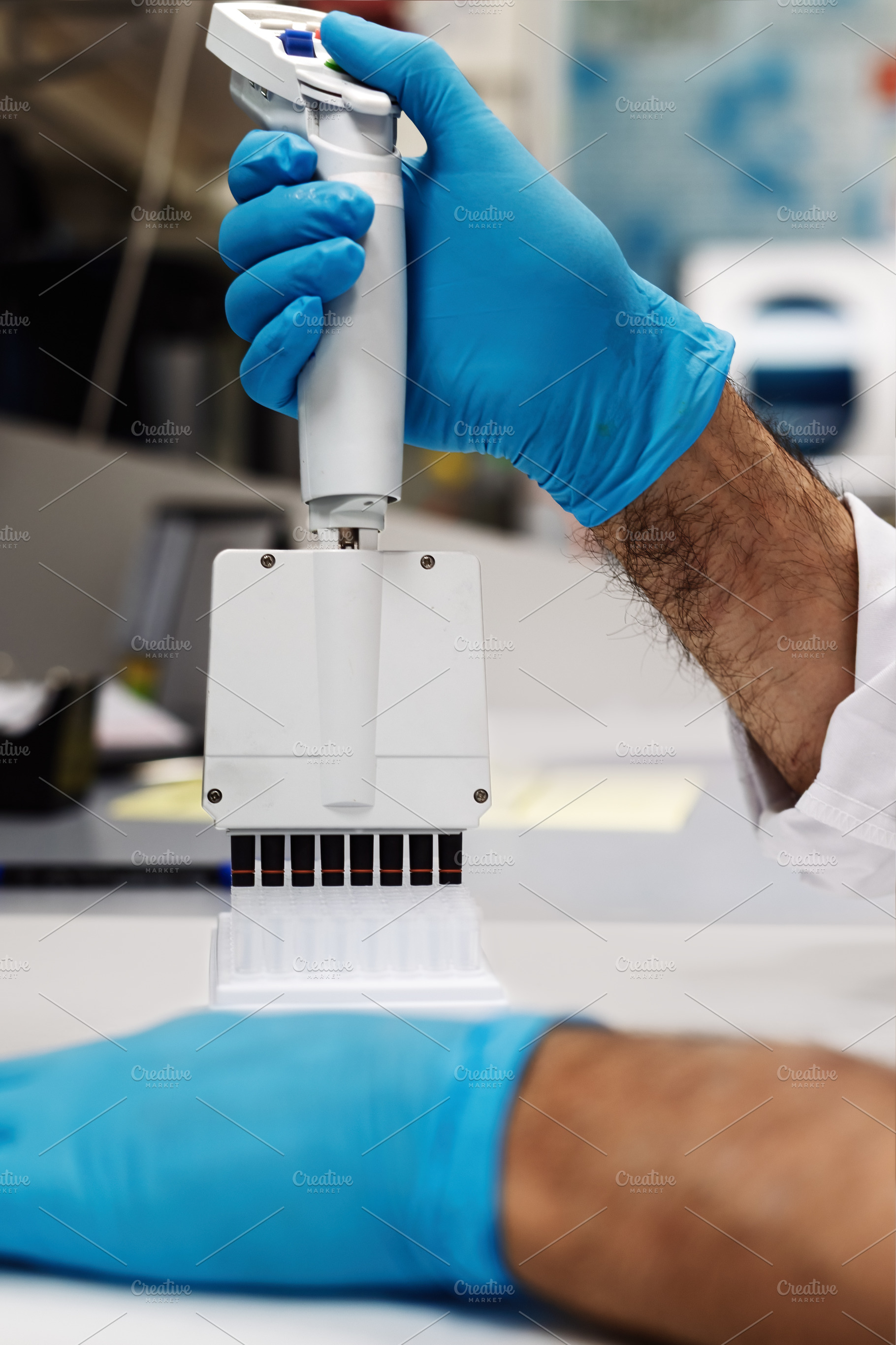 Scientist using multichannel micropi, a Health & Medical Photo by Perpis