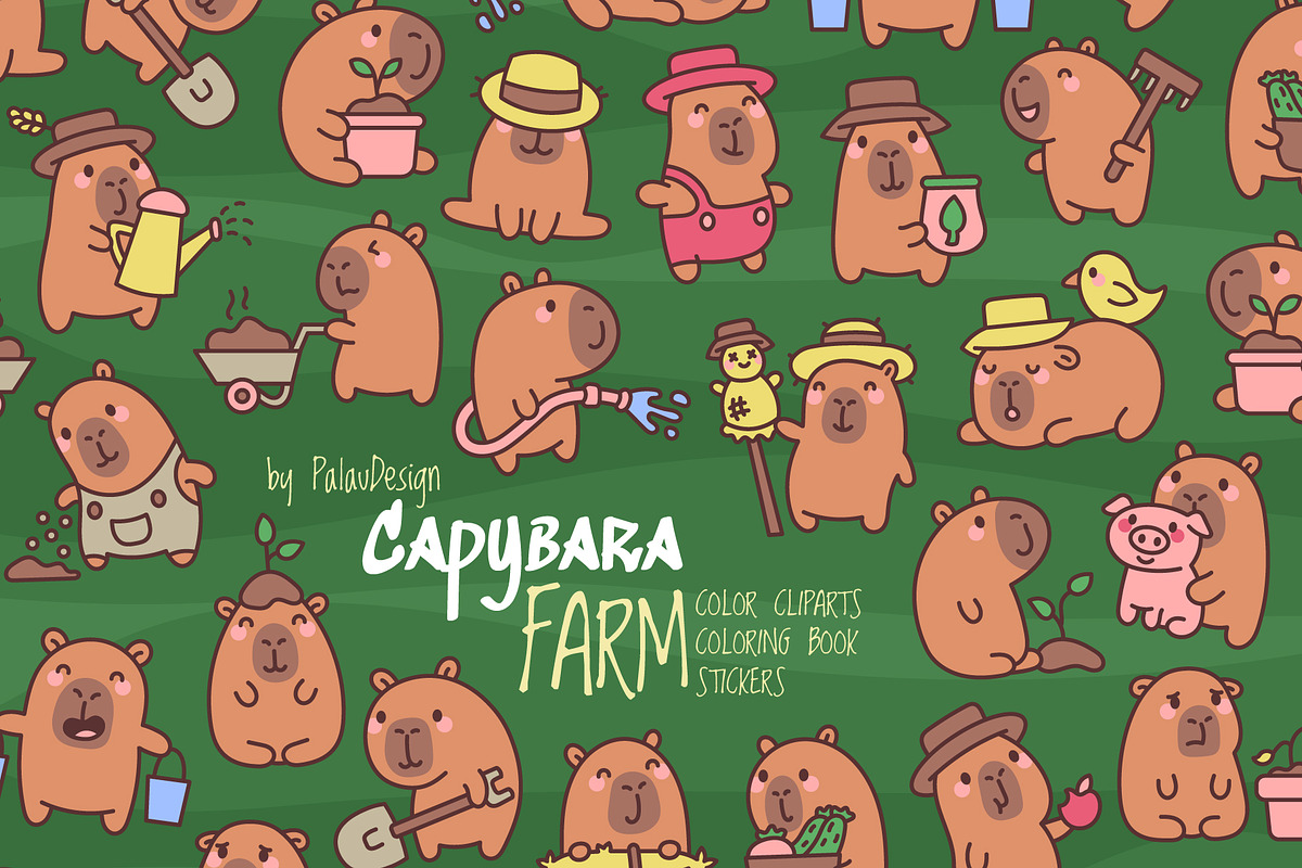 Kawaii Capybara Loves the Farm, an Animal Illustration by Palau (Photo 1 of 12)