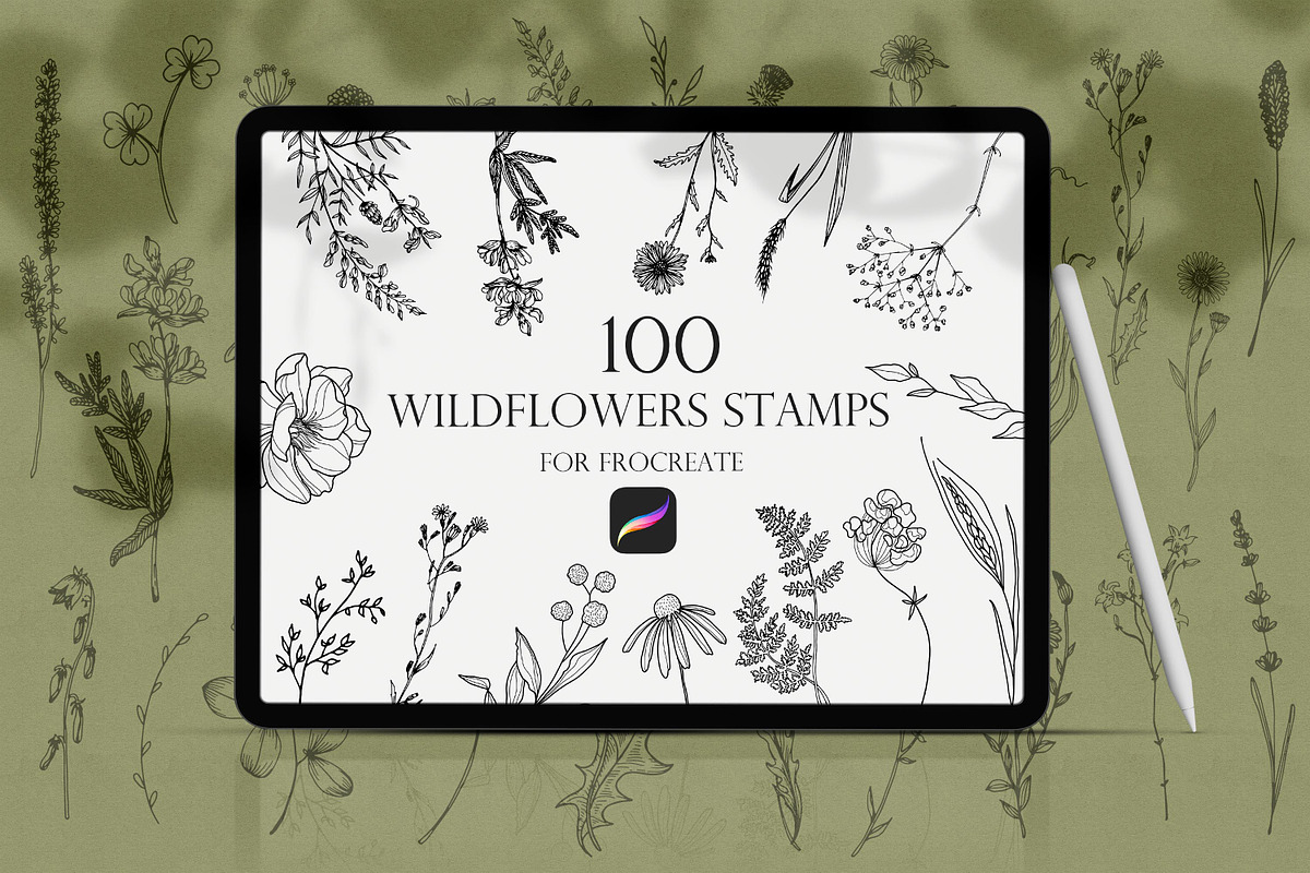 Wildflowers Procreate Stamps, a Brush Add-On by Dervik Art Store