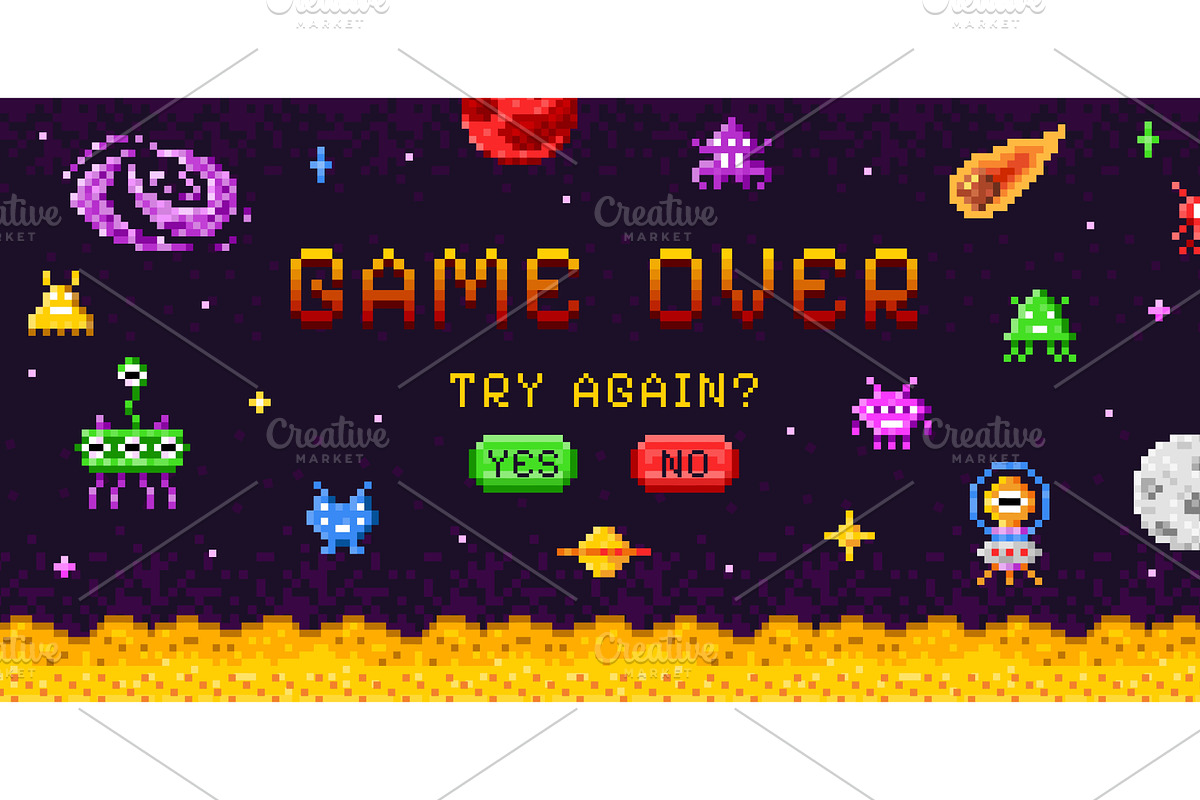 Space game over screen. Retro arcade, a Technology Illustration by Stock-Smart-Start